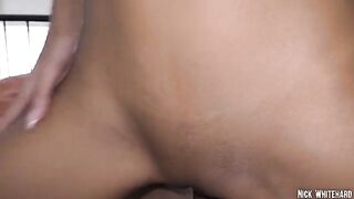 Black Asian teen Lia Lin showcases her slim waist and round ass