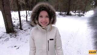 I like sex in the fresh air even in the winter - Cum on my pretty face POV