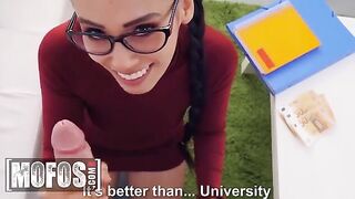 Petite teen Andreina DeLuxe gets fucked for money by nerdy Jordi