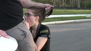 A girl is having fun with her boyfriend when a strict cop catches them