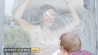 Ruby Sims teases the window cleaner with her lingerie and body before letting him in