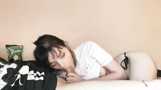 A cute girl has a hot blowjob every morning with her boyfriend
