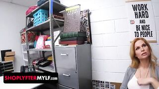 A big-breasted MILF named Sedona Reign gets caught for stealing and obeys the security officer