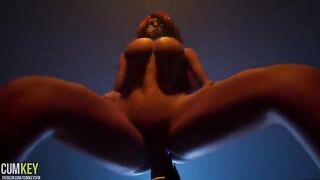 A big-breasted woman is fucking with a huge monster cock