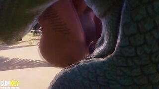 Two sexy girls are getting fucked by a huge dick of a monster