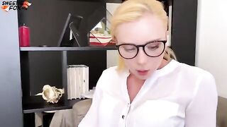 Horny secretary fucks her boss in different poses and gets cum on her glasses