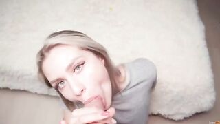 Deep blowjob with a guy who came to her and finished on her tits