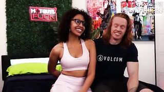 Redhead muscular guy fucked by Latina slut with huge boobs in hardcore action