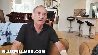 Sydney Sky gets a hard geriatric cock in her pussy in an old man threesome