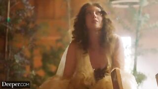 A goddess has a threesome with two men in a fantasy scene by Deeper