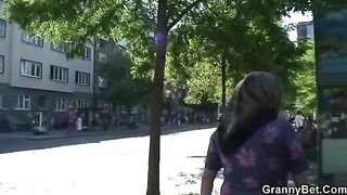Old granny with freckles and big tits rides a stiff cock