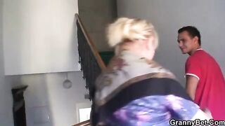 Old granny with freckles and big tits rides a stiff cock