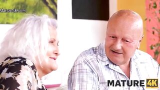 Hot mature honey fucked on the table by a guy in front of her husband
