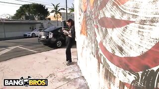 Brunette Roxxi Blair, known for her curvy figure and enhanced 34DD assets, gets banged in a van