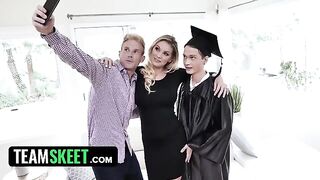 Busty stepmom rewards her stepson with a wet pussy for his graduation