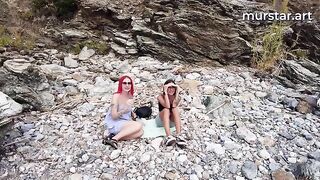Two stupid whores got fucked on the beach by pick-up bloggers