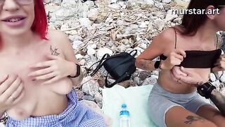 Two stupid whores got fucked on the beach by pick-up bloggers