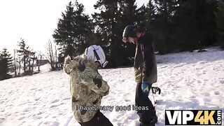 A hot girl in a bikini was picked up by a skier and fucked hard
