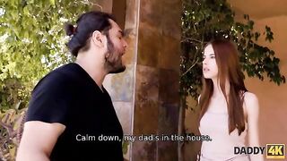 The red-haired beauty got acquainted with a nice man and had passionate sex