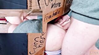 A girl tried to fuck in the glory hole and got cum inside