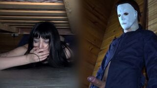 A girl is trapped in a spooky house and fucks with someone in a Halloween costume