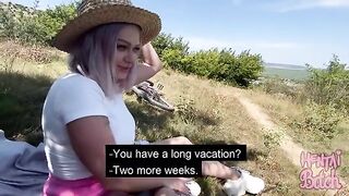 A girl is having fun with a guy she met on the street