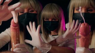 A crazy nurse in latex gloves brings intense pleasure