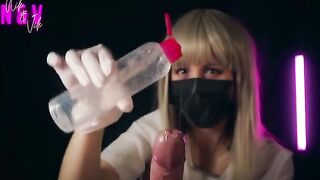 A crazy nurse in latex gloves brings intense pleasure