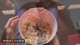 The beautiful woman Tina Fire has sex in the popcorn machine