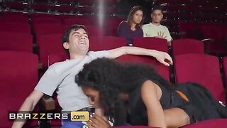 The beautiful woman Tina Fire has sex in the popcorn machine