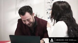 A man gets rough with his client after his wife arrives