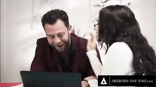 A man gets rough with his client after his wife arrives