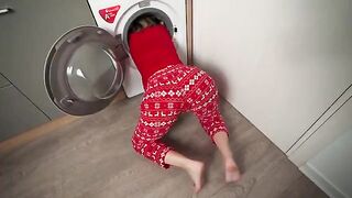 A step mom gets stuck in the washing machine and her stepson helps her