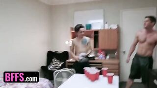 Two roommates' cocks shared by hot college girls