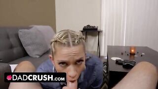 Blonde stepdaughter Khloe Kapri gets her stepdad's cock drawn and sucked in POV style