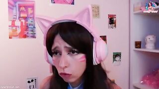 Gamer girl fucked while playing DVA cosplay, riding dildo and more