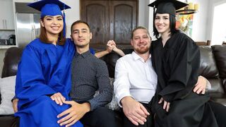 Step dads screwed their step daughters Hazel Heart and Remi Jones for graduation