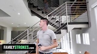 Two stepbrothers fucked by their step sister with huge natural tits