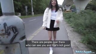 A hot petite teen nearly got run over by a taxi and had to act fast to avoid accident