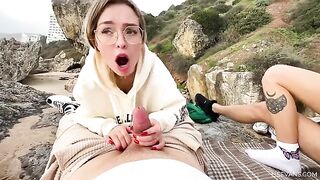 Two young girls enjoy passionate sex on the beach vacation
