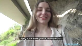 Young Ukrainian with long hair gets fucked outdoors for cash