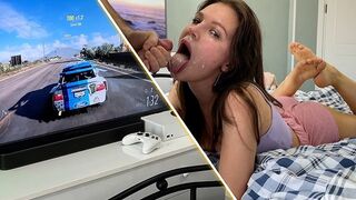 Girl plays Xbox and got a dick in her throat