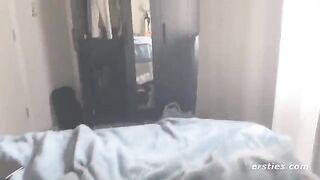 A day in the life of an adventurous brunette with big natural tits, shot by Ersties
