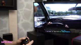 The girl is distracting her boyfriend by fucking while he plays video games