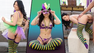 Petite Lulu Chu celebrates Mardi Gras with intense action