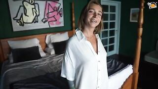 Blonde amateur MILF fucked in the hotel room by a passionate guy