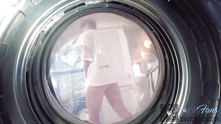 A babe got her pussy filled with cum while doing laundry