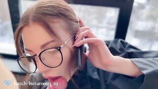 A hot slut talking on the phone with her husband while getting fucked