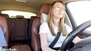 The stepson is having fun with his stepmom in the car