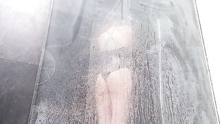 Sweet wet pussy makes the girl squirt in the shower